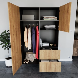 Šatní skříň BOLSENA 120, černý mat/dub artisan