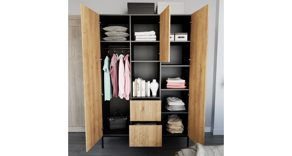 Šatní skříň BOLSENA 135, černý mat/dub artisan