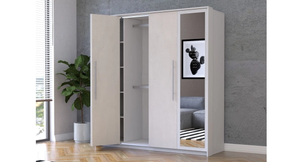 Šatní skříň BRIGIDA 4D, bílá/hedvábí