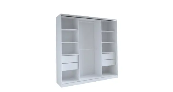 Šatní skříň DAZIO 200 se zrcadlem, 4 šuplíky a 2 šatními tyčemi, černý mat