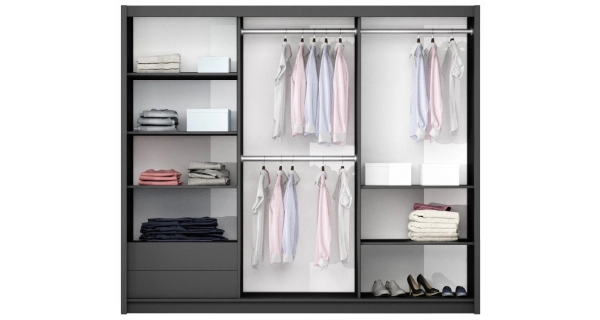 Šatní skříň DENENA 250, černá/bílý lesk