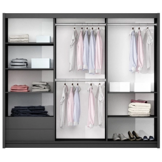 Šatní skříň DENENA 250, grafit/bílý lesk