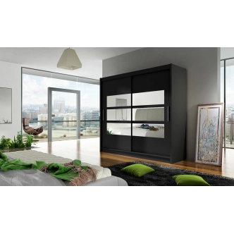 Šatní skříň GAMBA III, černý mat/zrcadlo