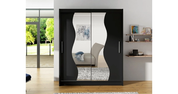 Šatní skříň GAMBA S, černá/zrcadlo