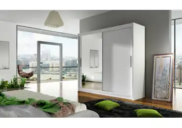 Šatní skříň GAMBA VI, bílý mat/zrcadlo