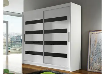 Šatní skříň GAMBA XI, bílá/černé sklo