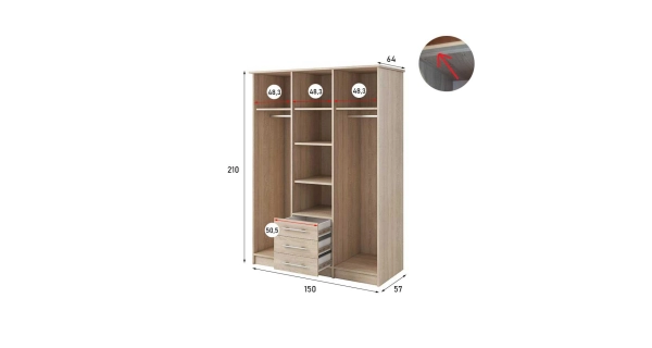 Šatní skříň GLOBIFERA 3D, dub sonoma