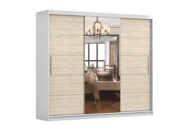 Šatní skříň GOFREDO se zrcadlem, bílá/dub sonoma