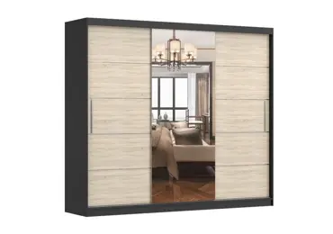 Šatní skříň GOFREDO se zrcadlem, černá/dub sonoma