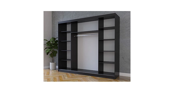 Šatní skříň GOFREDO se zrcadlem, černá