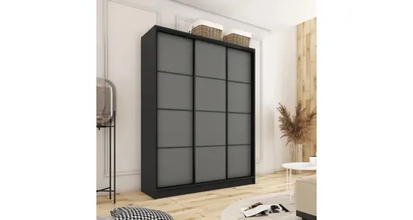 Šatní skříň HARAZIA 150 bez zrcadla, se 4 šuplíky a 2 šatními tyčemi, černá/grafit