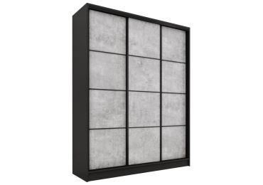 Šatní skříň HARAZIA 150 bez zrcadla, se 4 šuplíky a 2 šatními tyčemi, černý mat/beton