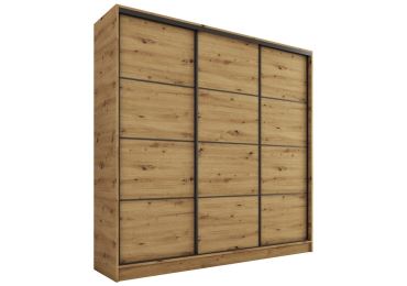 Šatní skříň HARAZIA 180 bez zrcadla, se 4 šuplíky a 2 šatními tyčemi, dub artisan