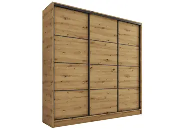 Šatní skříň HARAZIA 180 bez zrcadla, se 4 šuplíky a 2 šatními tyčemi, dub artisan