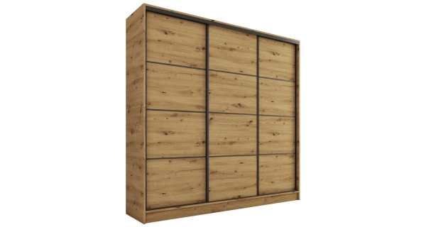 Šatní skříň HARAZIA 180 bez zrcadla, se 4 šuplíky a 2 šatními tyčemi, dub artisan