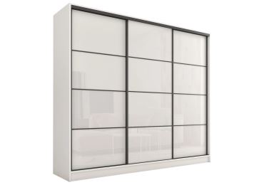 Šatní skříň HARAZIA 200 bez zrcadla, se 4 šuplíky a 2 šatními tyčemi, bílý lesk