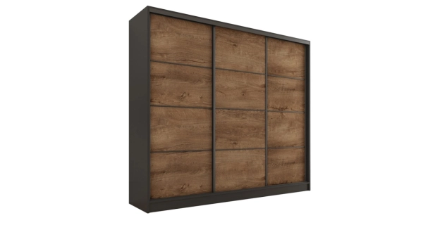 Šatní skříň HARAZIA 200 bez zrcadla, se 4 šuplíky a 2 šatními tyčemi, černý mat / dub lefkas