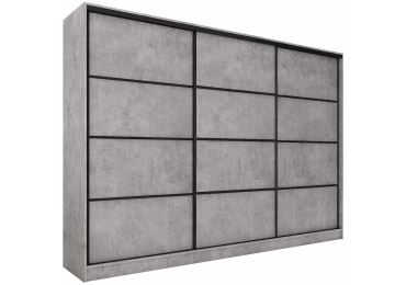 Šatní skříň HARAZIA 250 bez zrcadla, se 4 šuplíky a 2 šatními tyčemi, beton