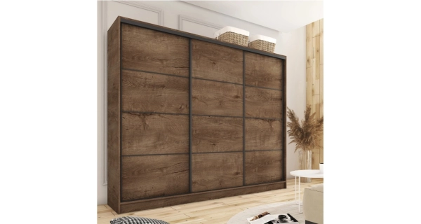 Šatní skříň HARAZIA 250 bez zrcadla, se 4 šuplíky a 2 šatními tyčemi, dub lefkas