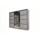 Šatní skříň HARAZIA 250 se zrcadlem, 4 šuplíky a 2 šatními tyčemi, beton
