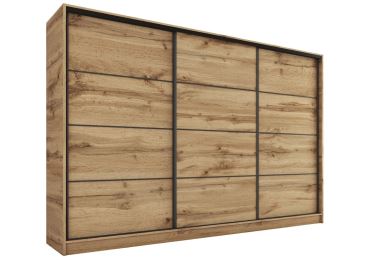 Šatní skříň HARAZIA 280 bez zrcadla, se 4 šuplíky a 2 šatními tyčemi, dub wotan