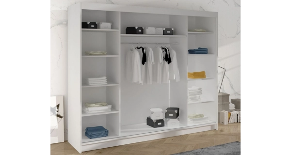 Šatní skříň HARDY I se zrcadlem, černá/bílá