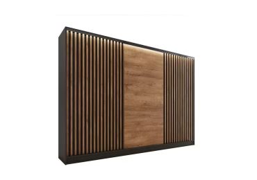 Šatní skříň INSULAR 3D 280 bez zrcadla, se 4 šuplíky a 2 šatními tyčemi, černý mat/dub lefkas