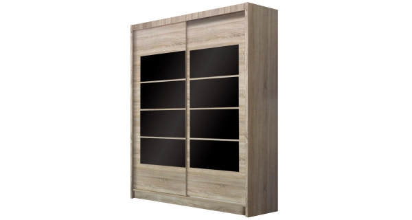Šatní skříň IVESA, dub sonoma/černé sklo