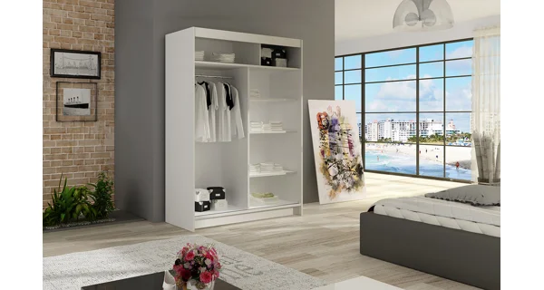 Šatní skříň KABAENA II, bílý mat/bílé sklo+černé sklo