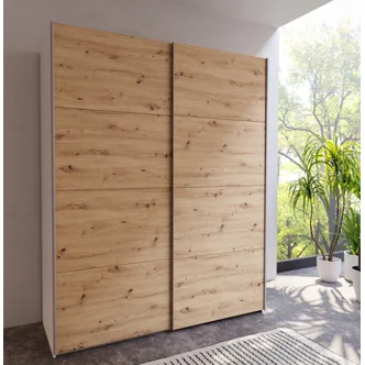 Šatní skříň KEBAN 170 cm, bílá/dub artisan