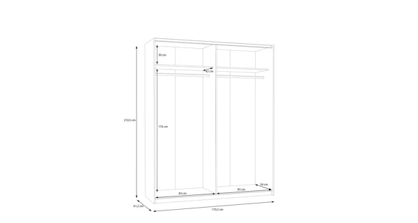 Šatní skříň KEBAN 170 cm, bílá/dub artisan