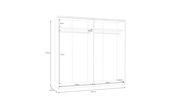 Šatní skříň KEBAN 220 cm, bílá