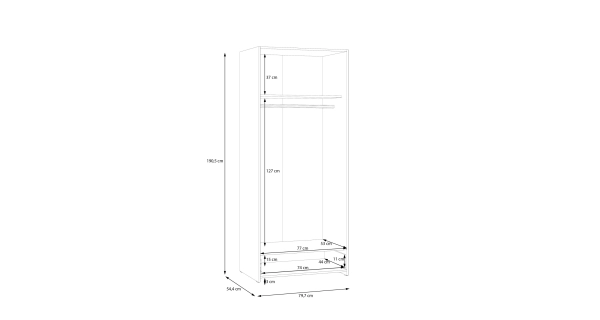 Šatní skříň KELLO 2D1S, bílá, 5 let záruka