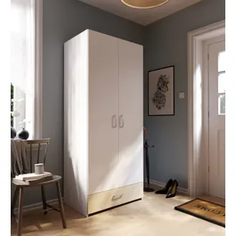 Šatní skříň KELLO 2D1S, bílá/dub Puccini