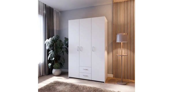 Šatní skříň KELLO 3D2S, bílá, 5 let záruka