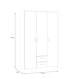 Šatní skříň KELLO 3D2S, bílá, 5 let záruka