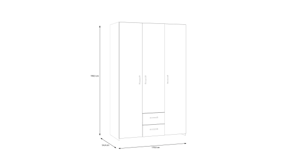 Šatní skříň KELLO 3D2S, bílá, 5 let záruka