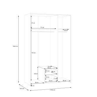 Šatní skříň KELLO 3D2S, bílá, 5 let záruka