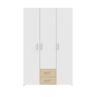Šatní skříň KELLO 3D2S, bílá/dub Puccini, 5 let záruka
