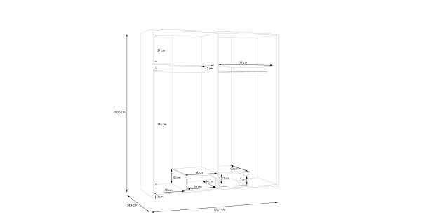 Šatní skříň KELLO 4D1S, bílá, 5 let záruka