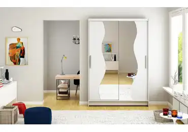 Šatní skříň KENDI S, bílý mat/zrcadlo