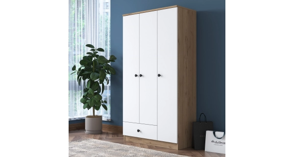 Šatní skříň LINLAN 90 cm, vlašský ořech/bílá