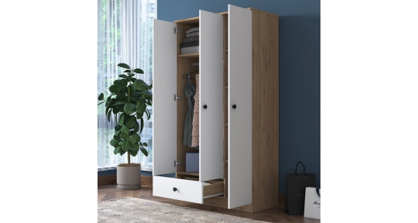 Šatní skříň LINLAN 90 cm, vlašský ořech/bílá