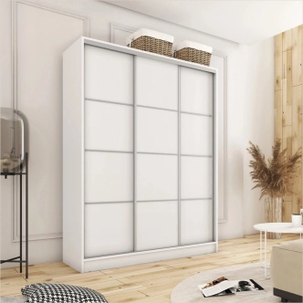 Šatní skříň LITOLARIS 150 bez zrcadla, se 4 šuplíky a 2 šatními tyčemi, bílý mat