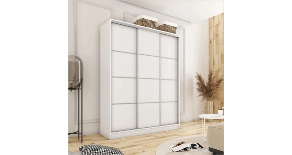 Šatní skříň LITOLARIS 150 bez zrcadla, se 4 šuplíky a 2 šatními tyčemi, bílý mat