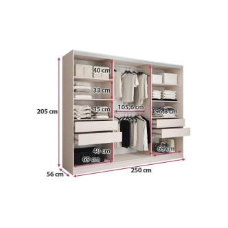 Šatní skříň LITOLARIS 250 bez zrcadla, se 4 šuplíky a 2 šatními tyčemi, béžová