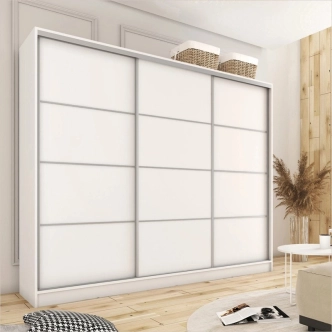 Šatní skříň LITOLARIS 280 bez zrcadla, se 6 policemi, 4 šuplíky a 2 šatními tyčemi, bílý mat