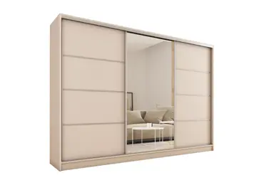 Šatní skříň LITOLARIS 280 se zrcadlem, 4 šuplíky a 2 šatními tyčemi, béžová