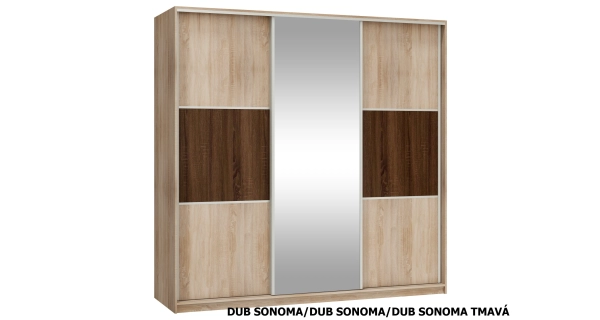 Šatní skříň MELROSE 5 C se zrcadlem, barva: dub sonoma/dub sonoma/dub sonoma tmavý, 5 let záruka