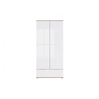 Šatní skříň MOCHO 2D1S, dub wotan/bílý lesk